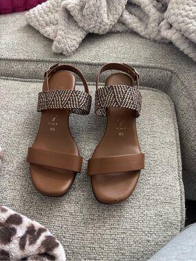 LAST CHANCE Italian Shoemakers Brown Leather Sandals with Woven Ankle Strap